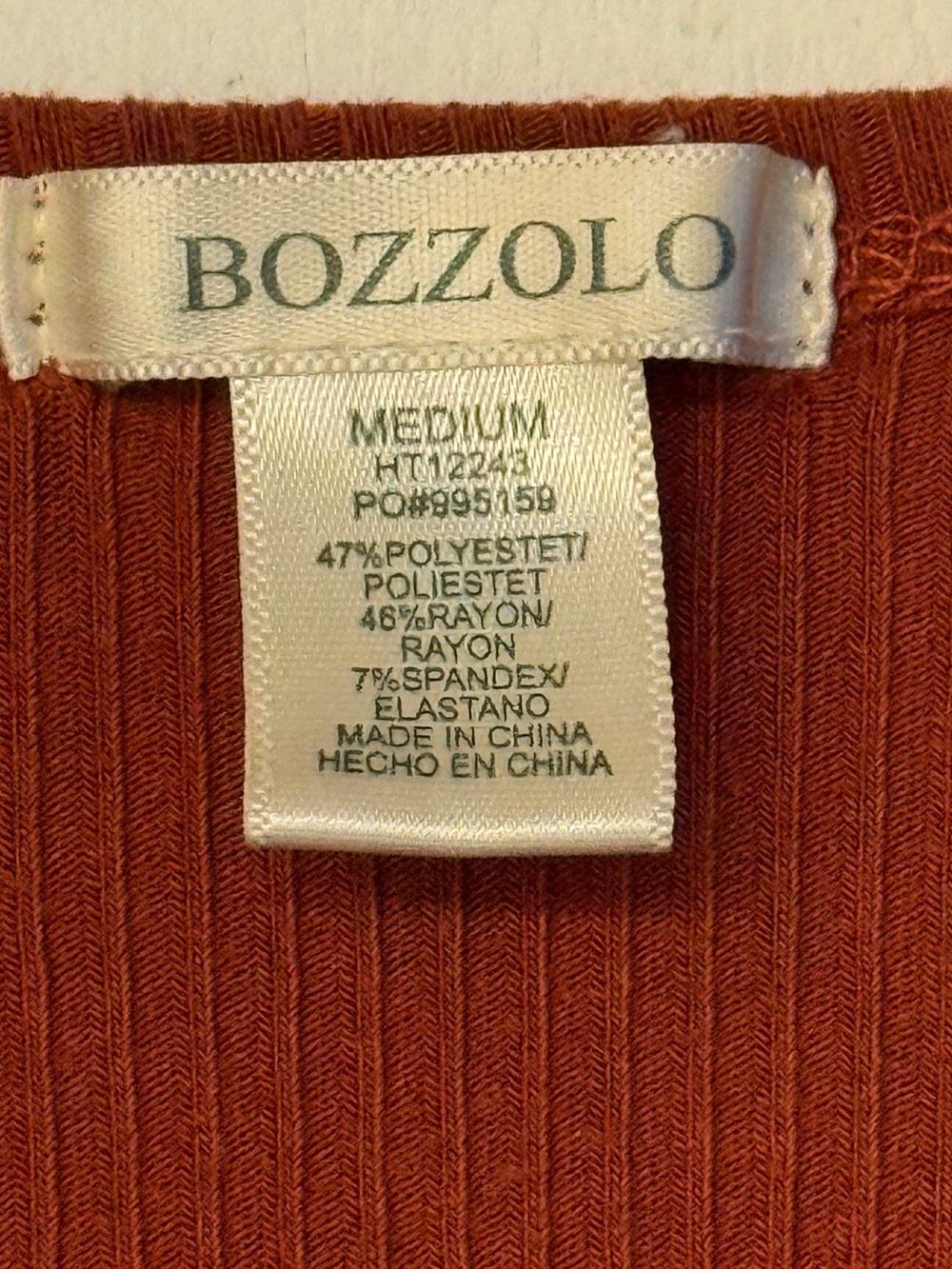 Bozzolo Ribbed Crop Top Womens Medium Rust Orange Long Sleeve Henley - Picture 3 of 3